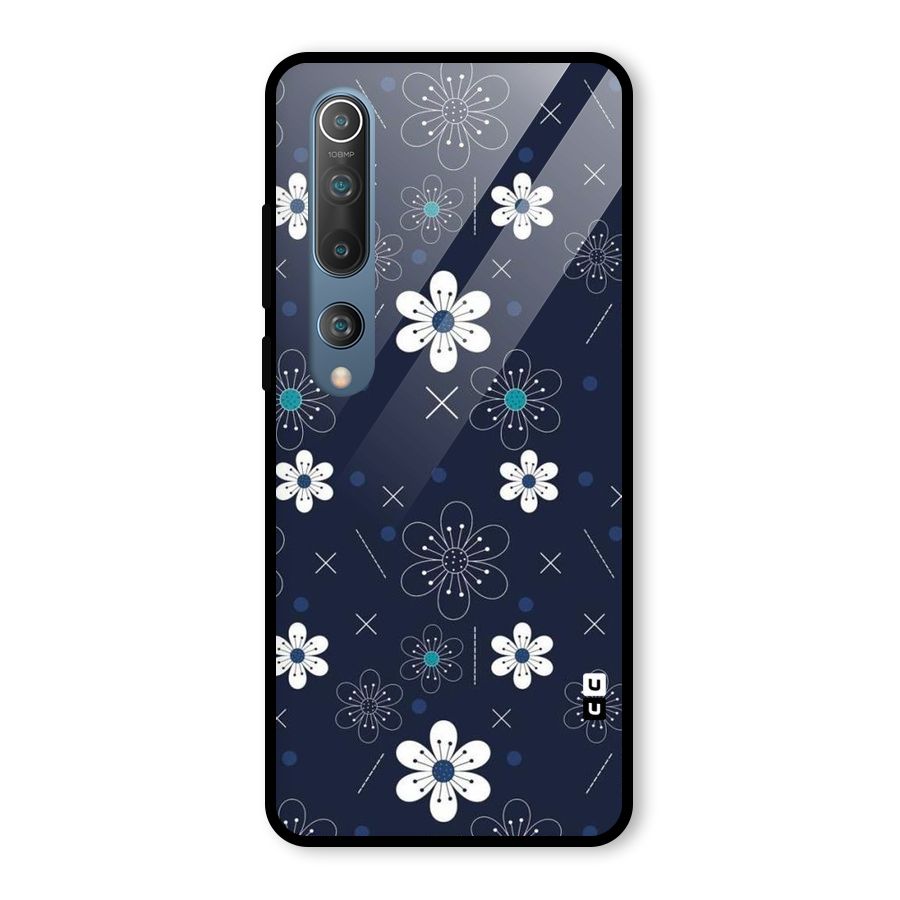White Floral Shapes Glass Back Case for Mi 10