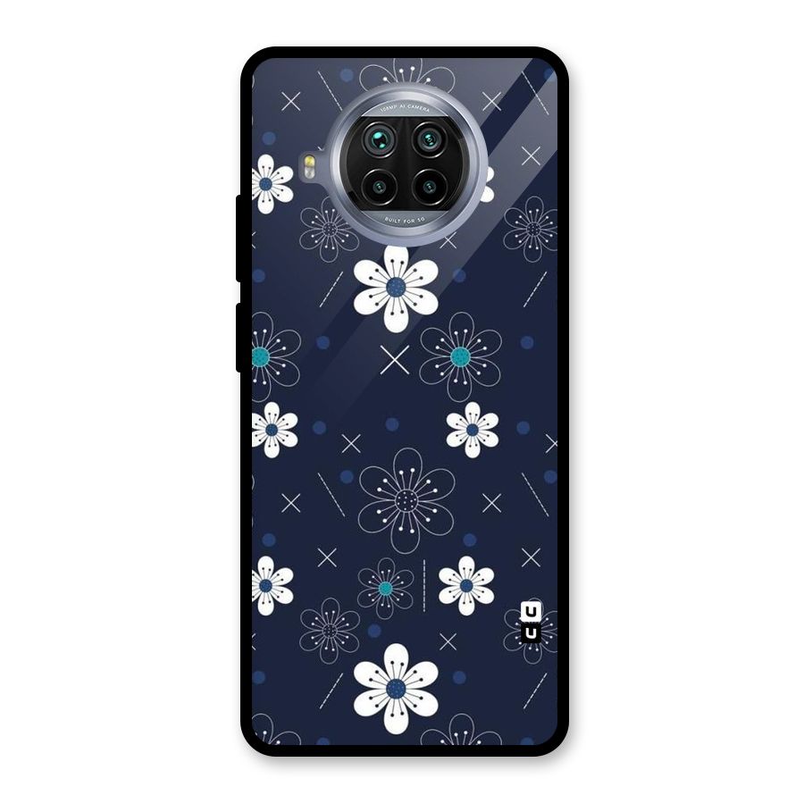 White Floral Shapes Glass Back Case for Mi 10i