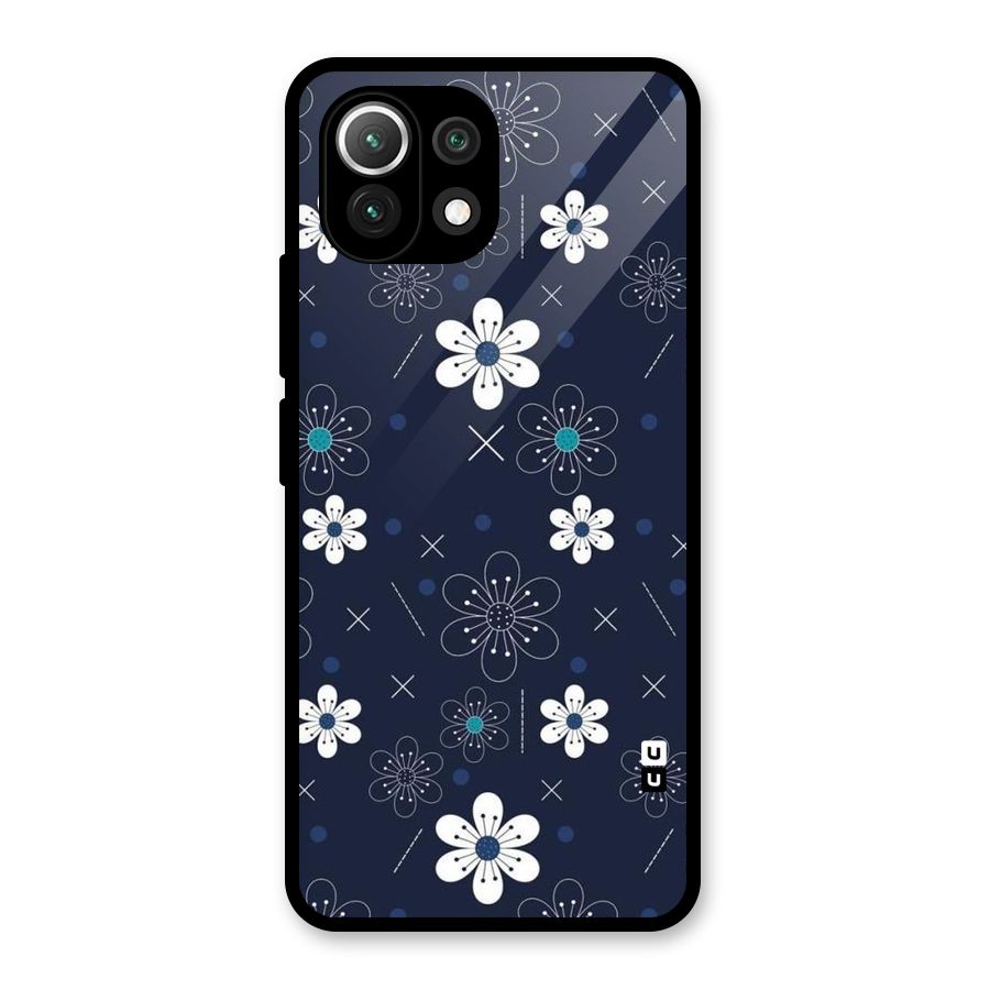 White Floral Shapes Glass Back Case for Mi 11 Lite NE 5G