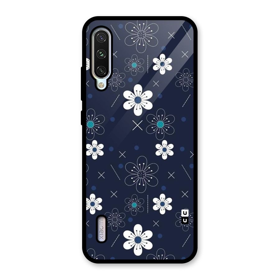 White Floral Shapes Glass Back Case for Mi A3
