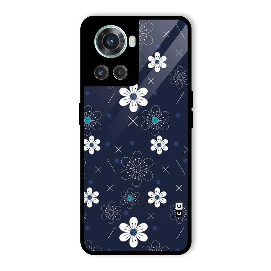White Floral Shapes Glass Back Case for OnePlus 10R