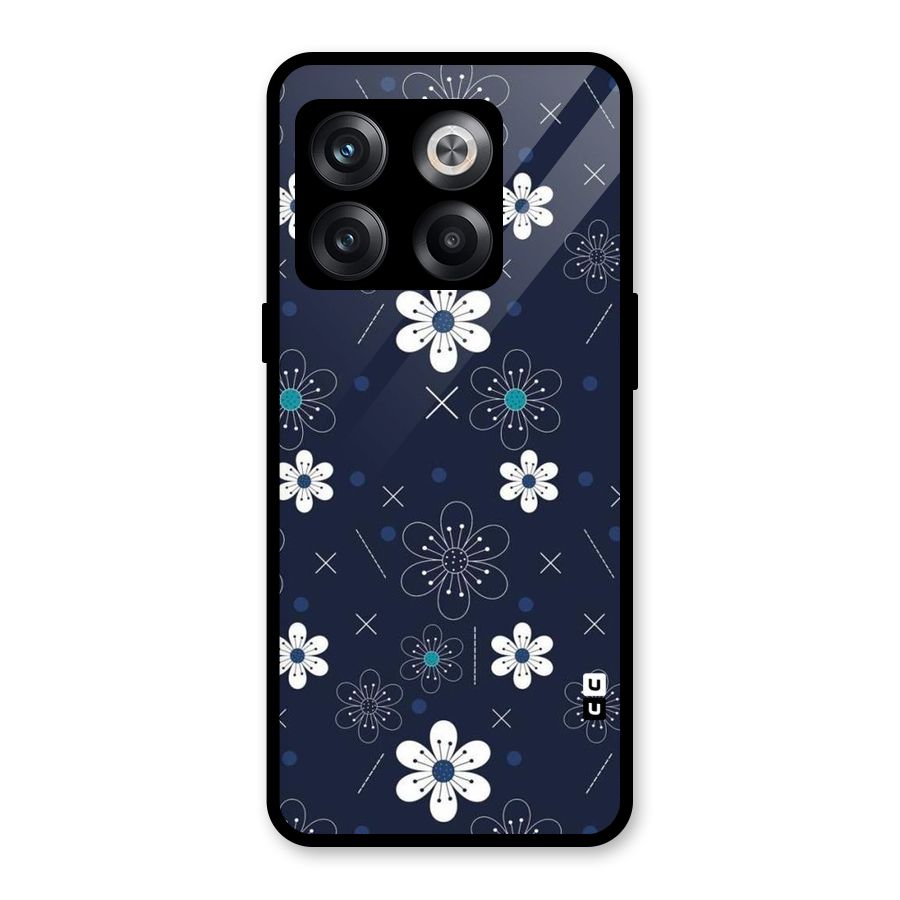 White Floral Shapes Glass Back Case for OnePlus 10T