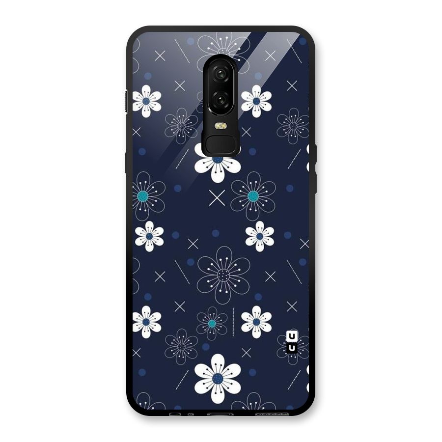 White Floral Shapes Glass Back Case for OnePlus 6