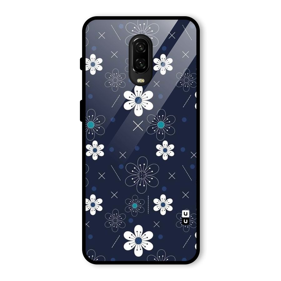 White Floral Shapes Glass Back Case for OnePlus 6T
