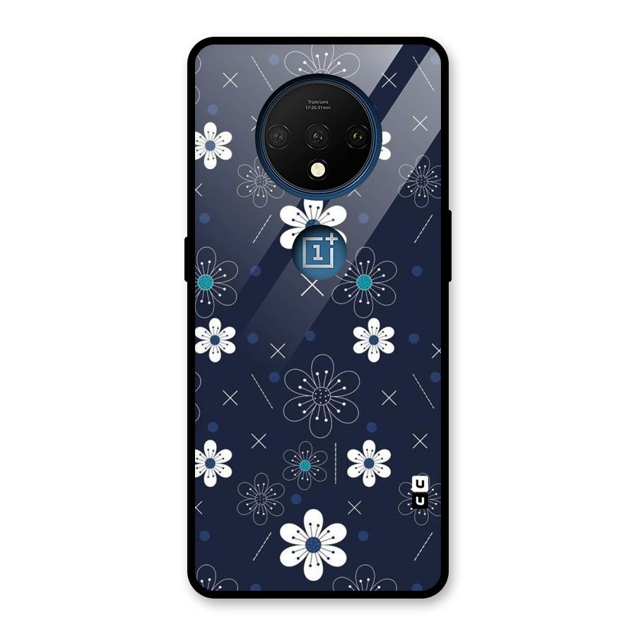 White Floral Shapes Glass Back Case for OnePlus 7T