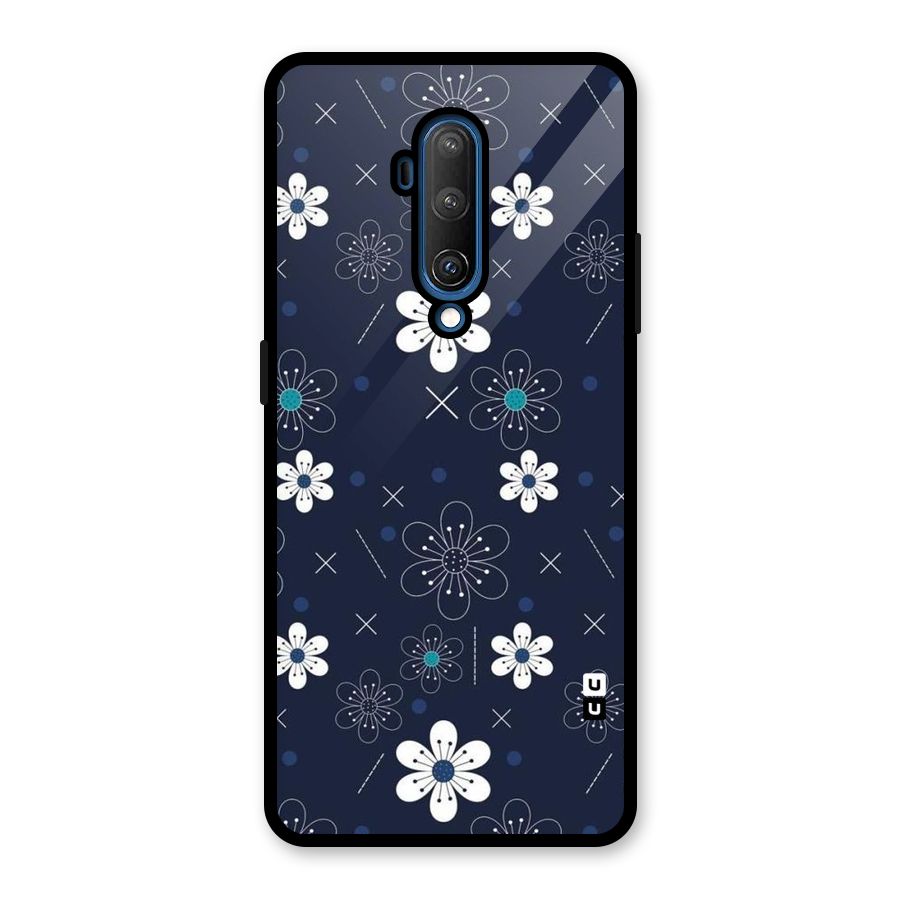 White Floral Shapes Glass Back Case for OnePlus 7T Pro
