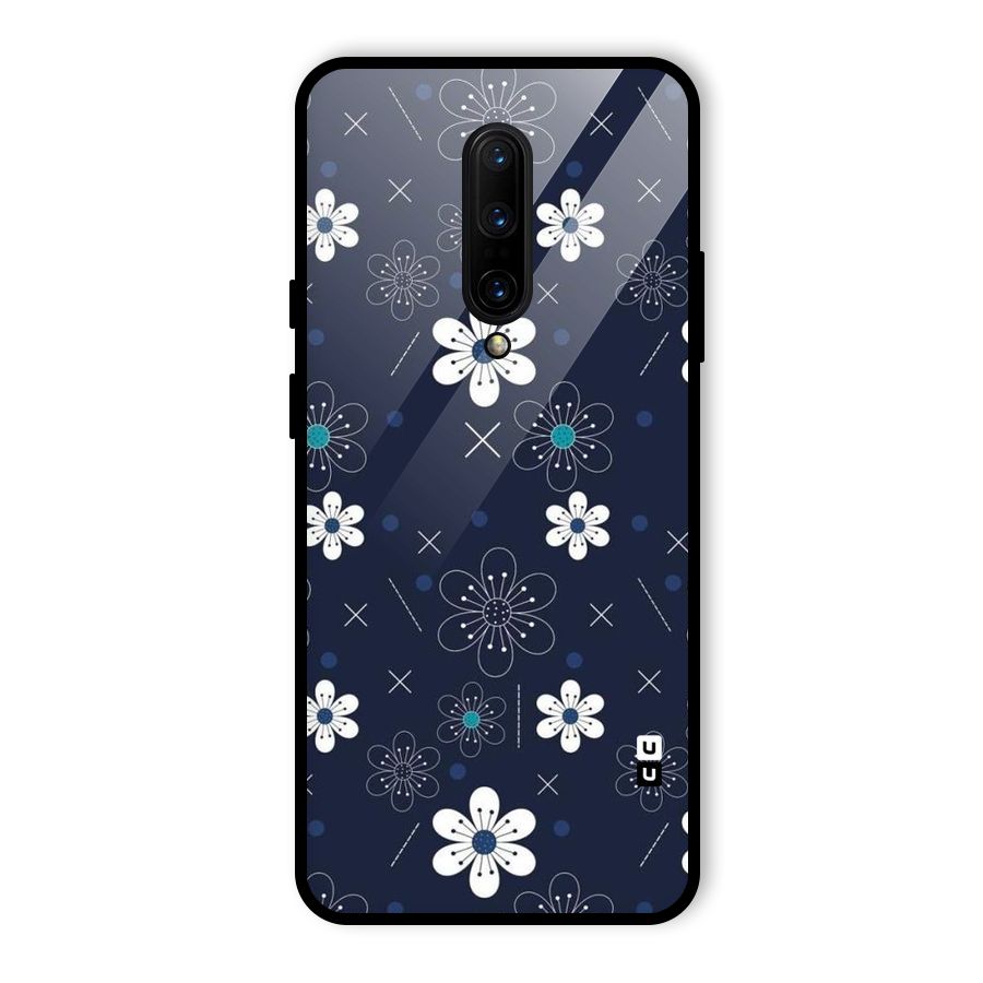 White Floral Shapes Glass Back Case for OnePlus 7 Pro
