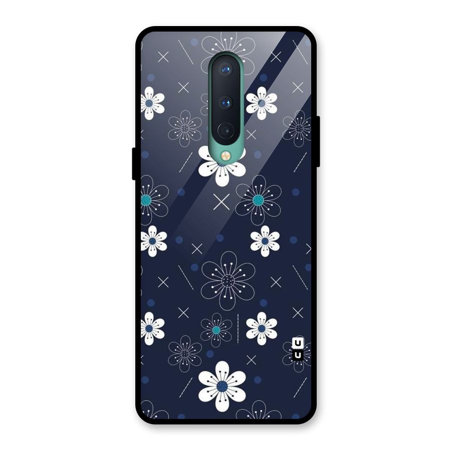 White Floral Shapes Glass Back Case for OnePlus 8