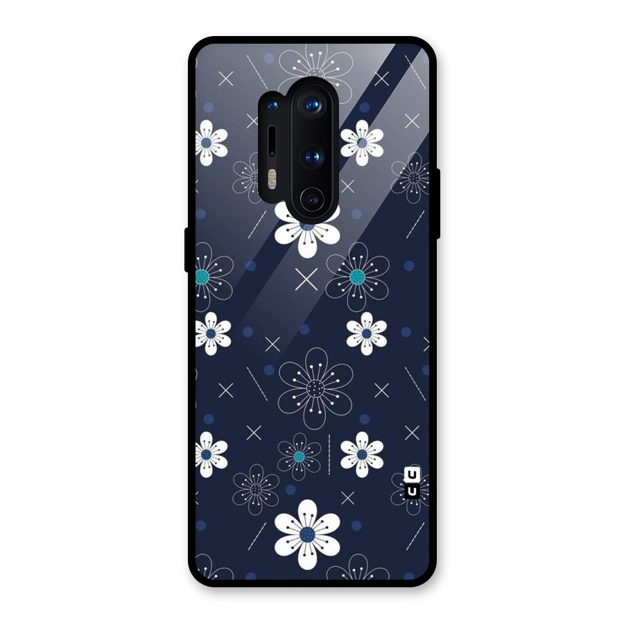 White Floral Shapes Glass Back Case for OnePlus 8 Pro