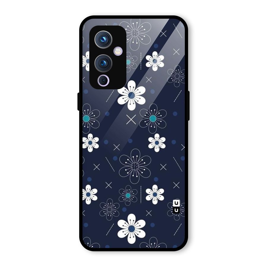 White Floral Shapes Glass Back Case for OnePlus 9