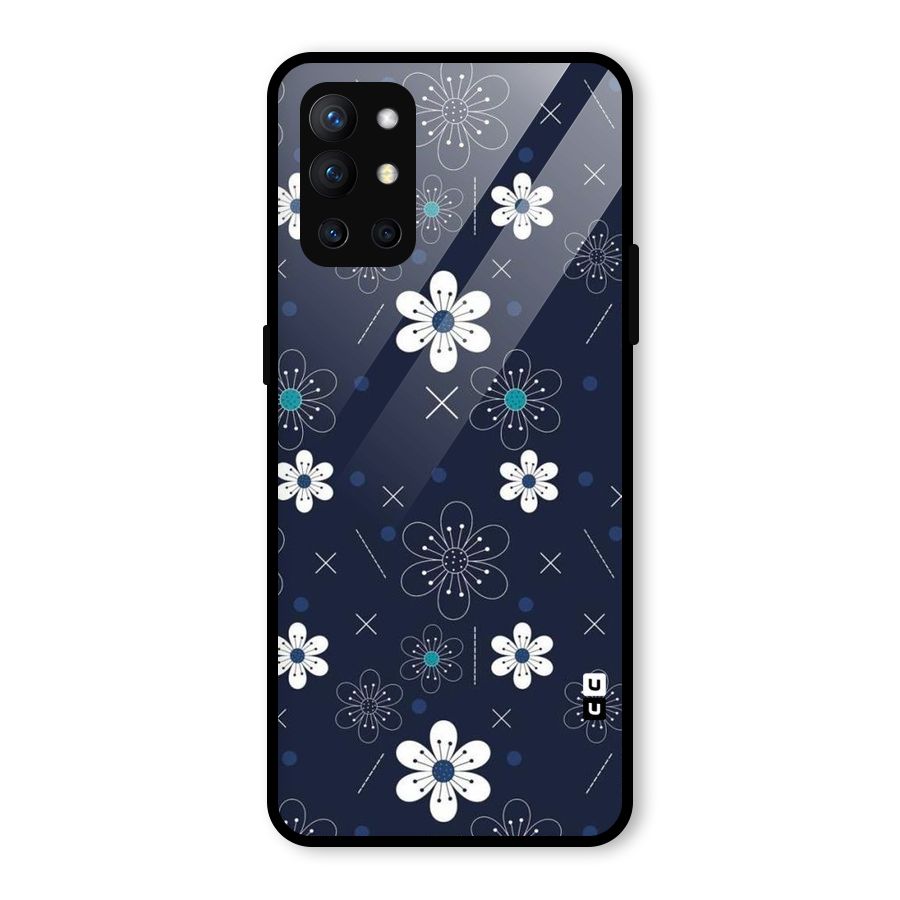 White Floral Shapes Glass Back Case for OnePlus 9R