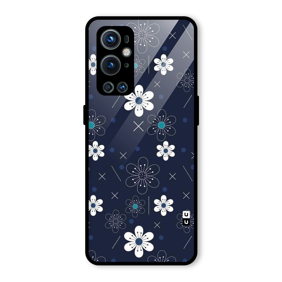 White Floral Shapes Glass Back Case for OnePlus 9 Pro