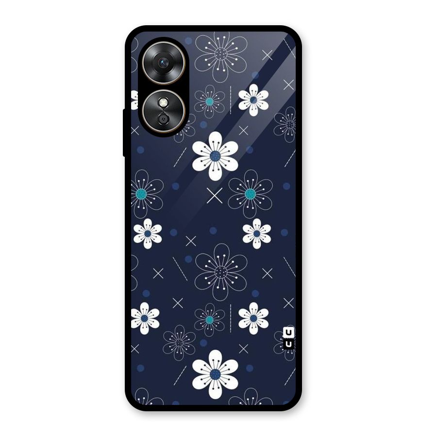 White Floral Shapes Glass Back Case for Oppo A17