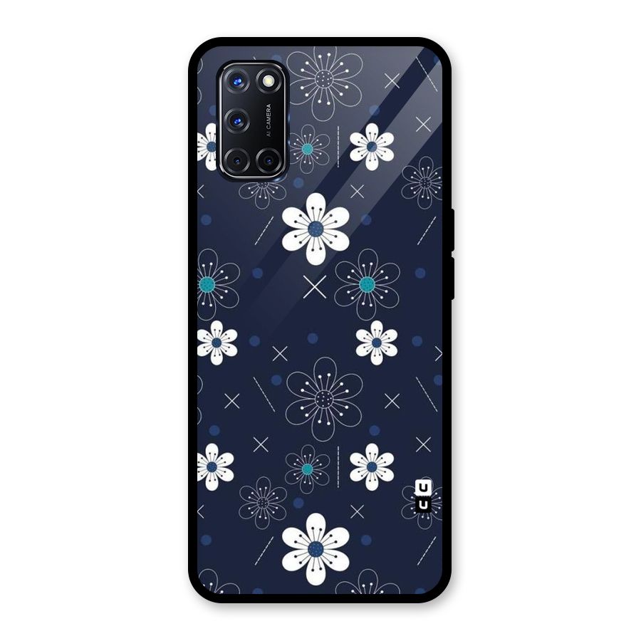 White Floral Shapes Glass Back Case for Oppo A52