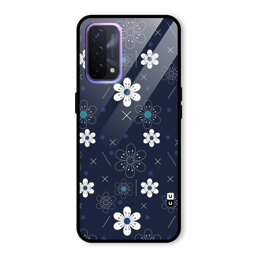 White Floral Shapes Glass Back Case for Oppo A74 5G