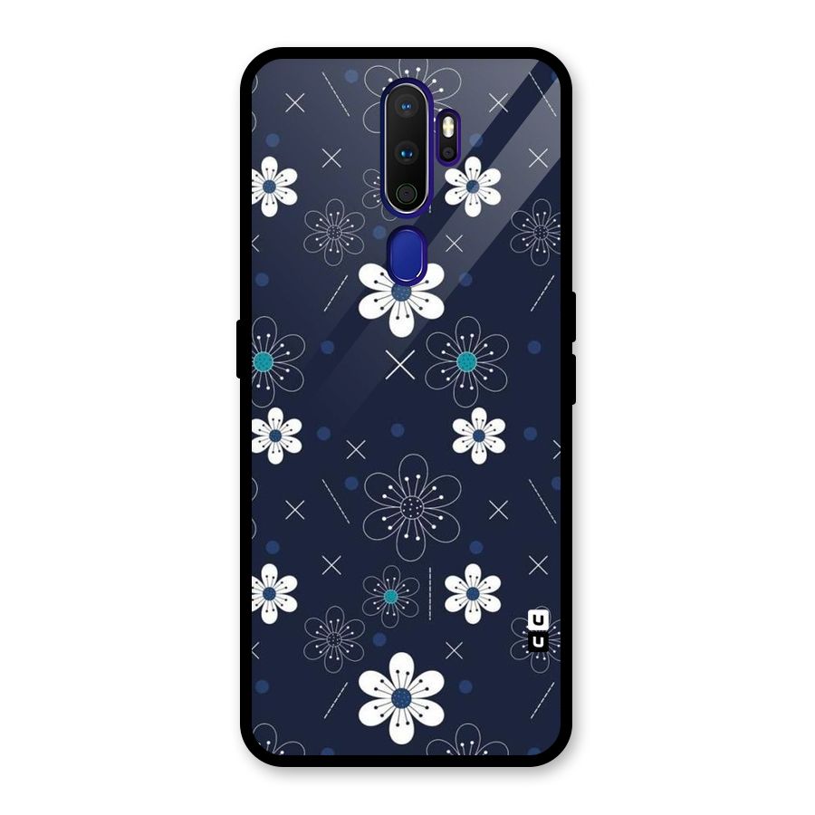 White Floral Shapes Glass Back Case for Oppo A9 (2020)