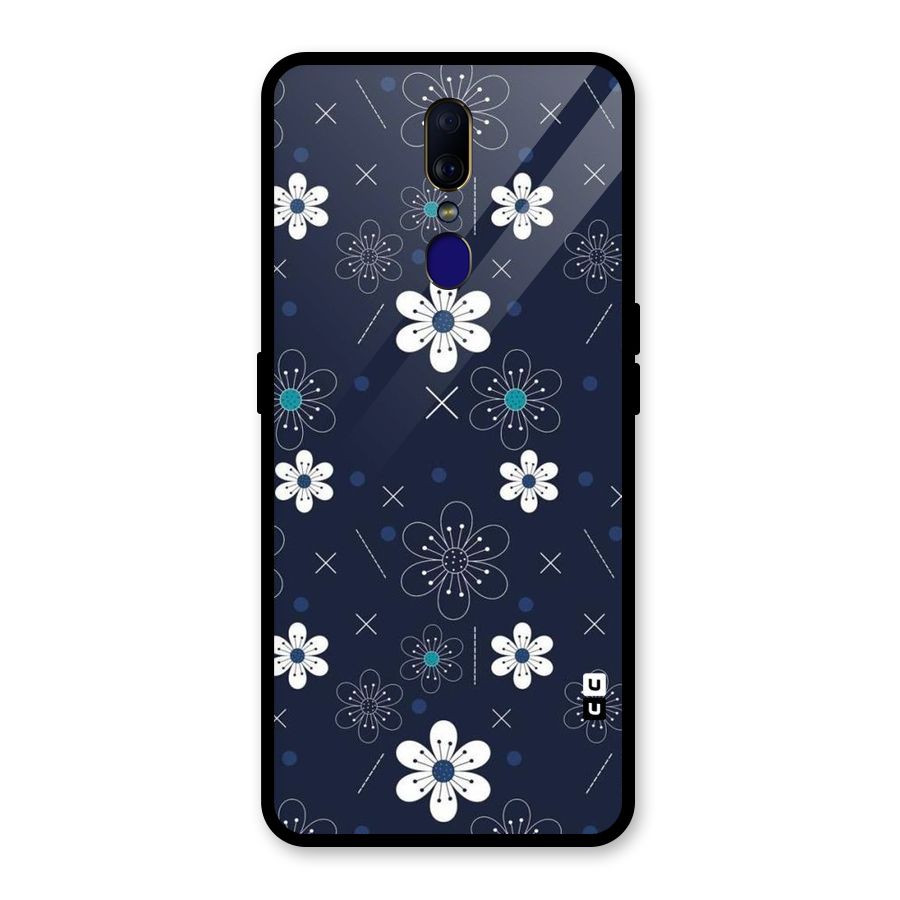 White Floral Shapes Glass Back Case for Oppo F11