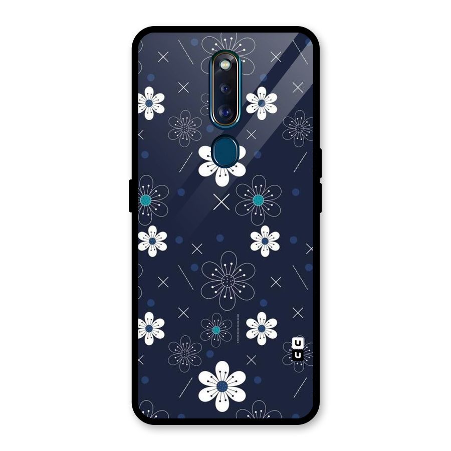 White Floral Shapes Glass Back Case for Oppo F11 Pro