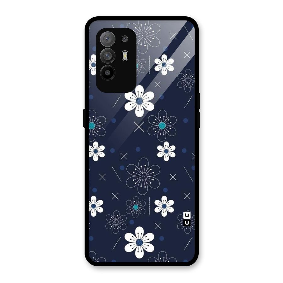 White Floral Shapes Glass Back Case for Oppo F19 Pro Plus 5G
