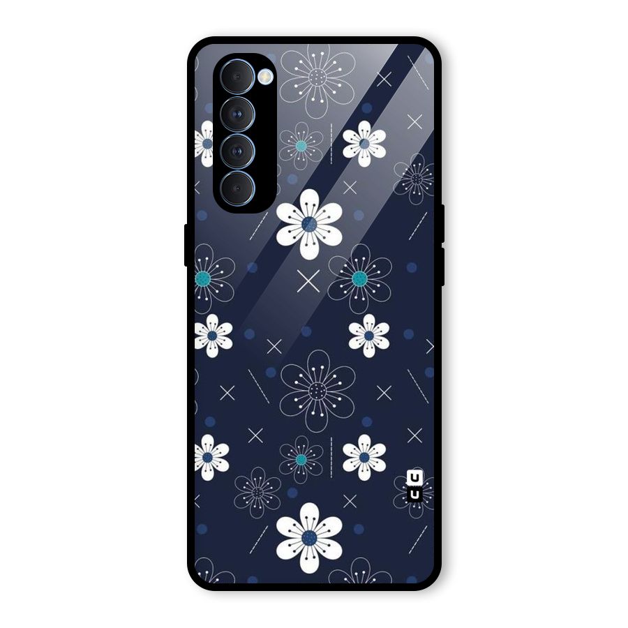 White Floral Shapes Glass Back Case for Oppo Reno4 Pro