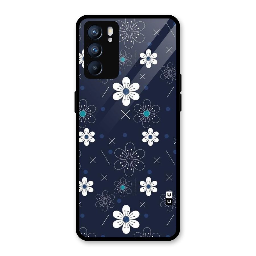 White Floral Shapes Glass Back Case for Oppo Reno6 5G