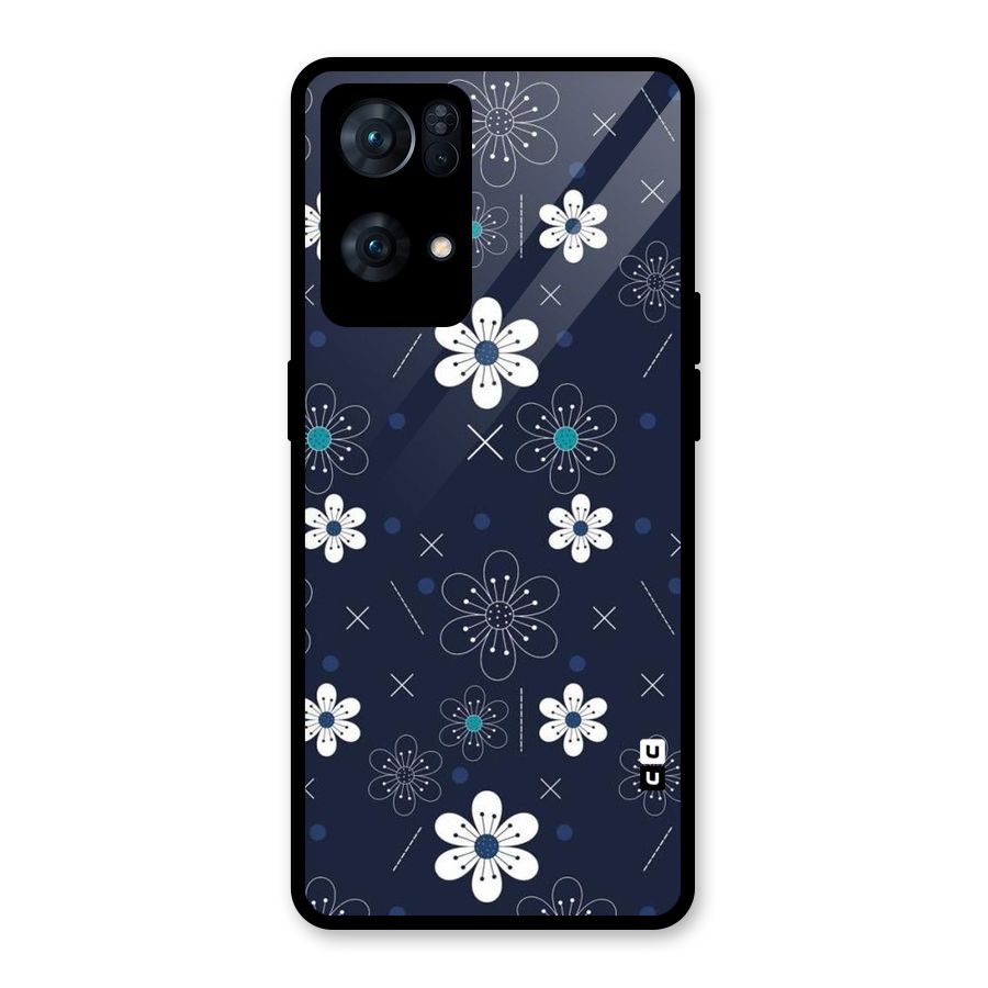 White Floral Shapes Glass Back Case for Oppo Reno7 Pro 5G
