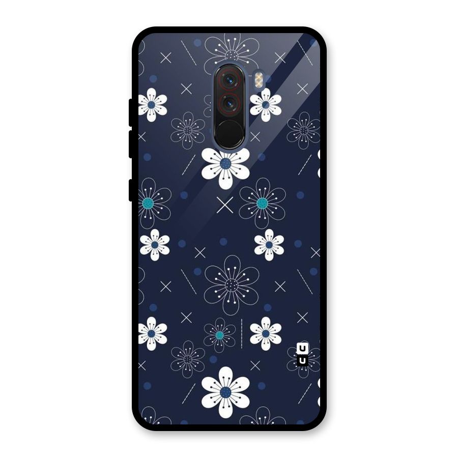 White Floral Shapes Glass Back Case for Poco F1