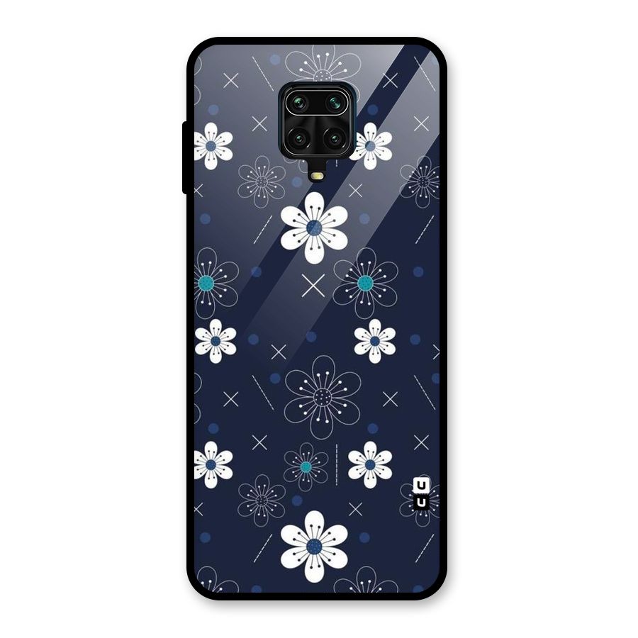 White Floral Shapes Glass Back Case for Poco M2 Pro