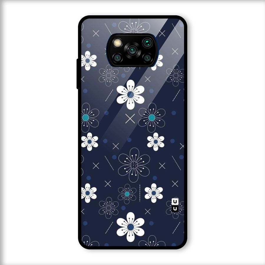 White Floral Shapes Glass Back Case for Poco X3