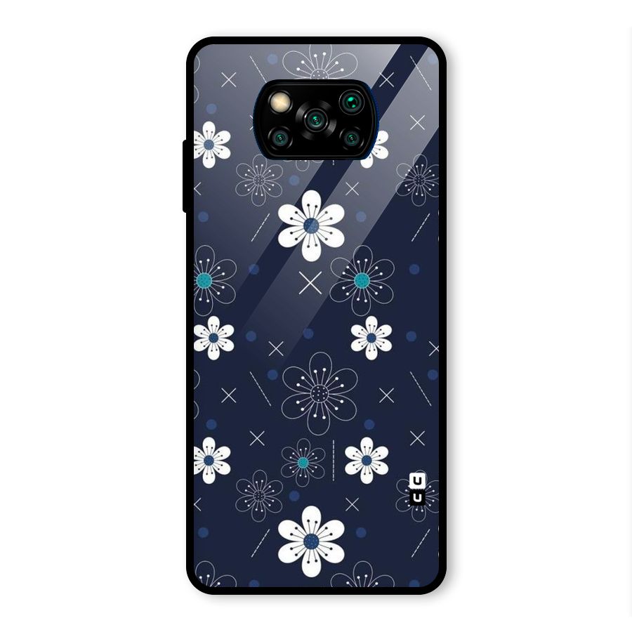 White Floral Shapes Glass Back Case for Poco X3 Pro