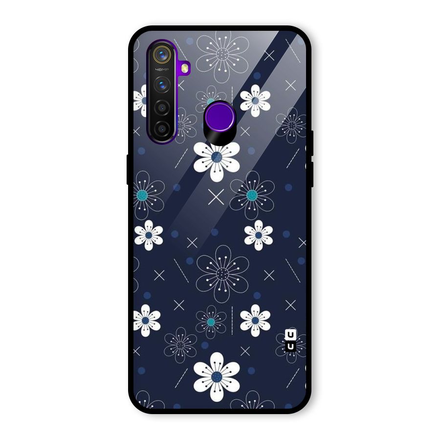White Floral Shapes Glass Back Case for Realme 5 Pro