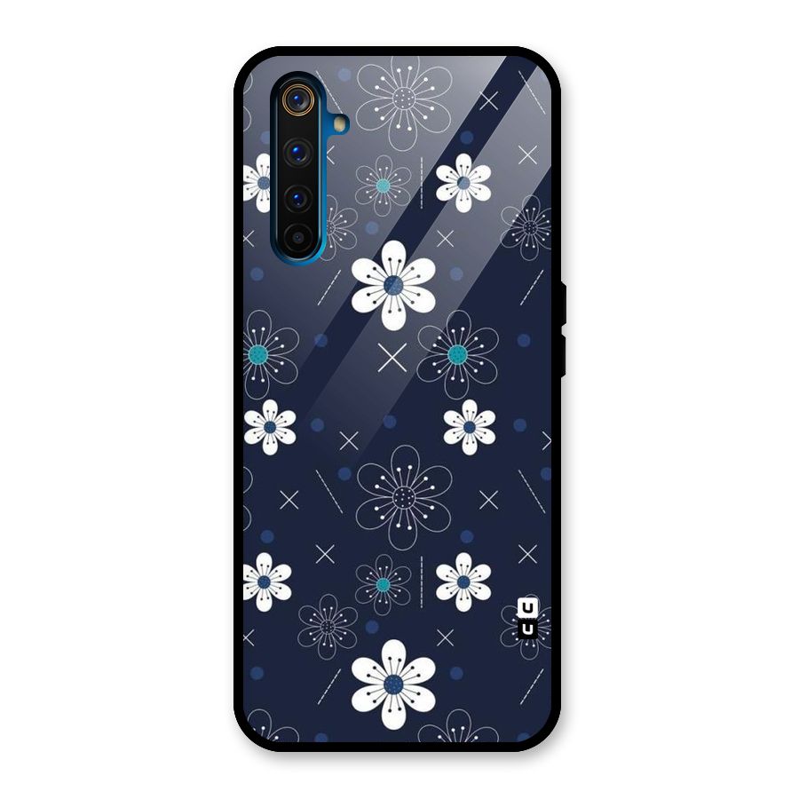 White Floral Shapes Glass Back Case for Realme 6 Pro