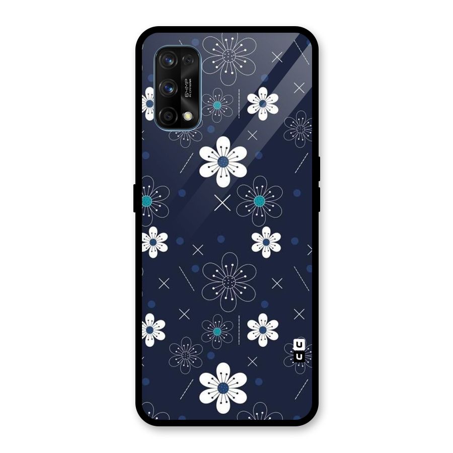 White Floral Shapes Glass Back Case for Realme 7 Pro