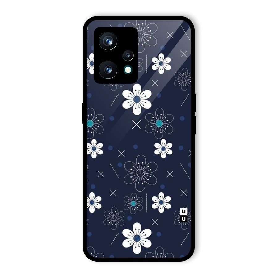 White Floral Shapes Glass Back Case for Realme 9 Pro Plus 5G