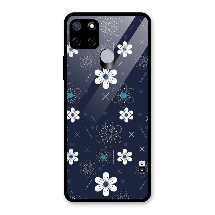 White Floral Shapes Glass Back Case for Realme C15