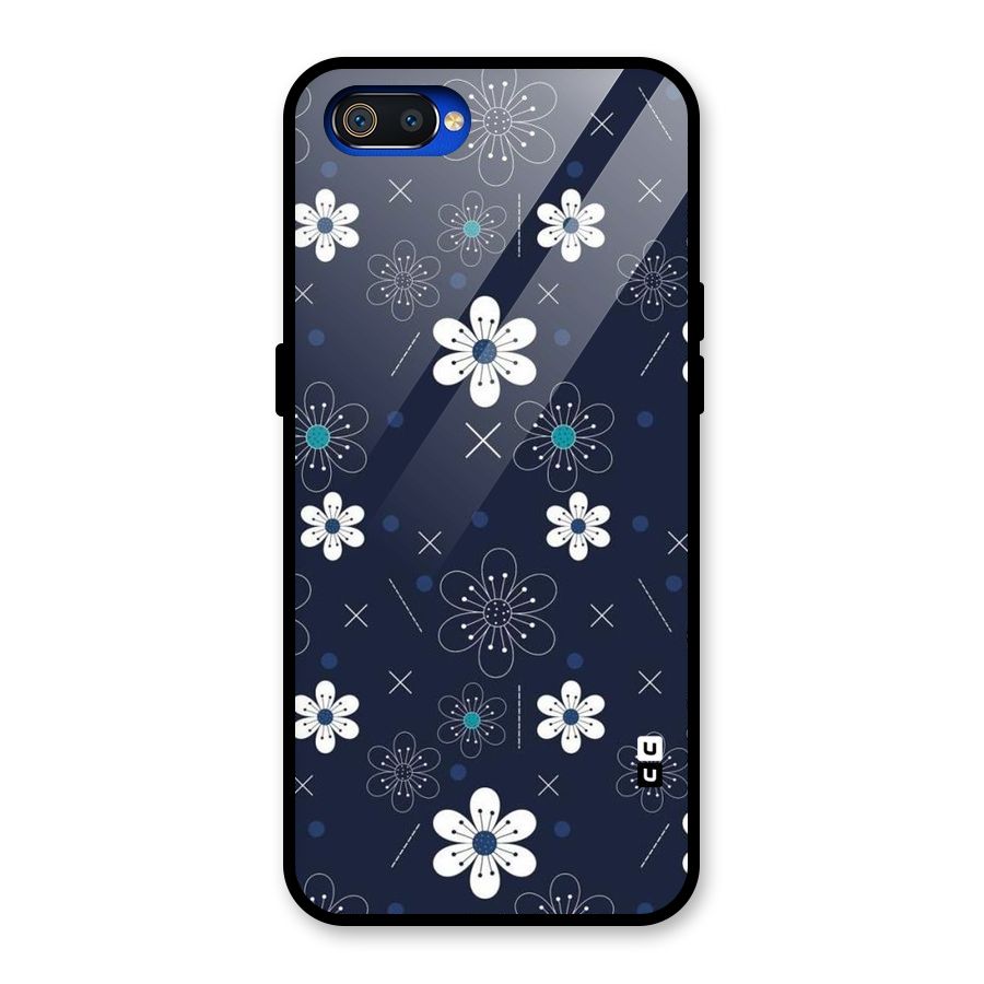 White Floral Shapes Glass Back Case for Realme C2