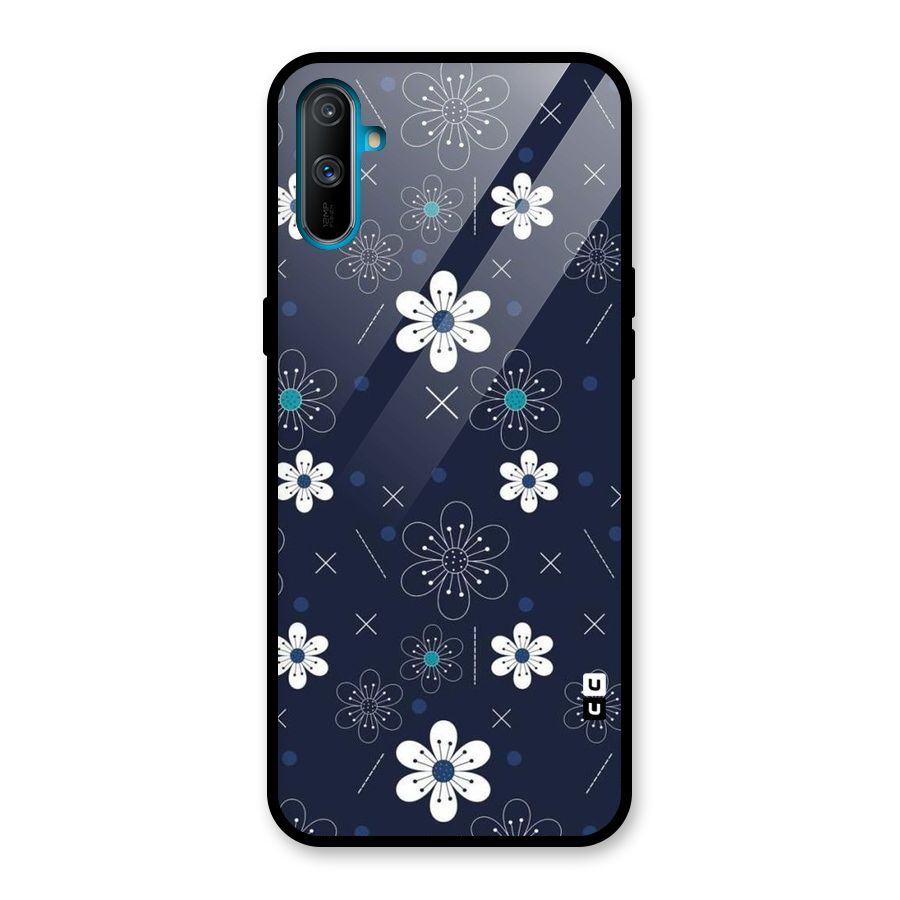 White Floral Shapes Glass Back Case for Realme C3
