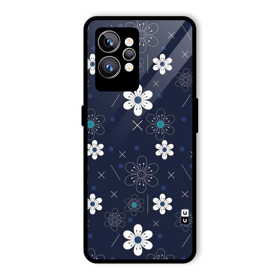 White Floral Shapes Glass Back Case for Realme GT2 Pro