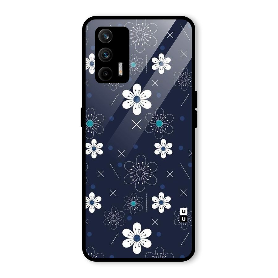 White Floral Shapes Glass Back Case for Realme GT 5G
