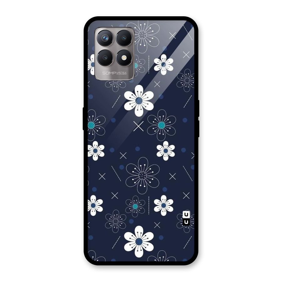 White Floral Shapes Glass Back Case for Realme Narzo 50