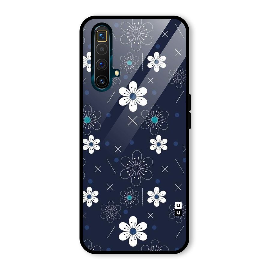 White Floral Shapes Glass Back Case for Realme X3 SuperZoom