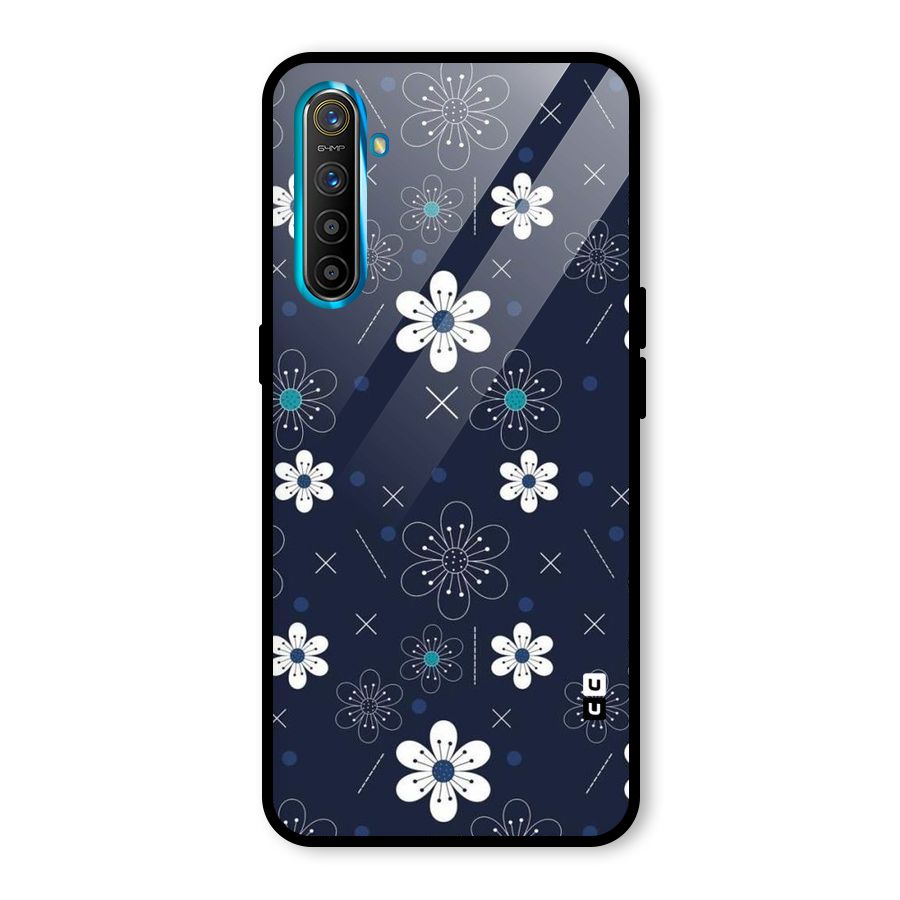 White Floral Shapes Glass Back Case for Realme XT