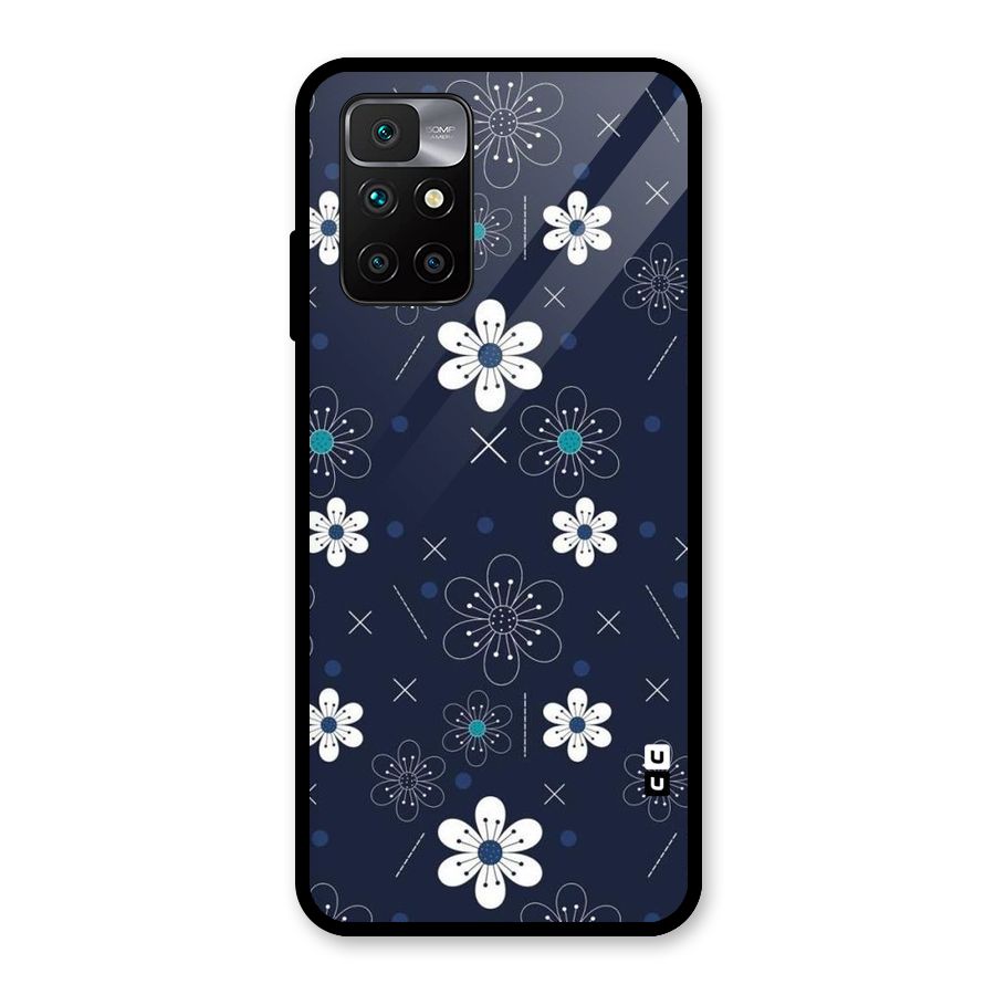 White Floral Shapes Glass Back Case for Redmi 10 Prime