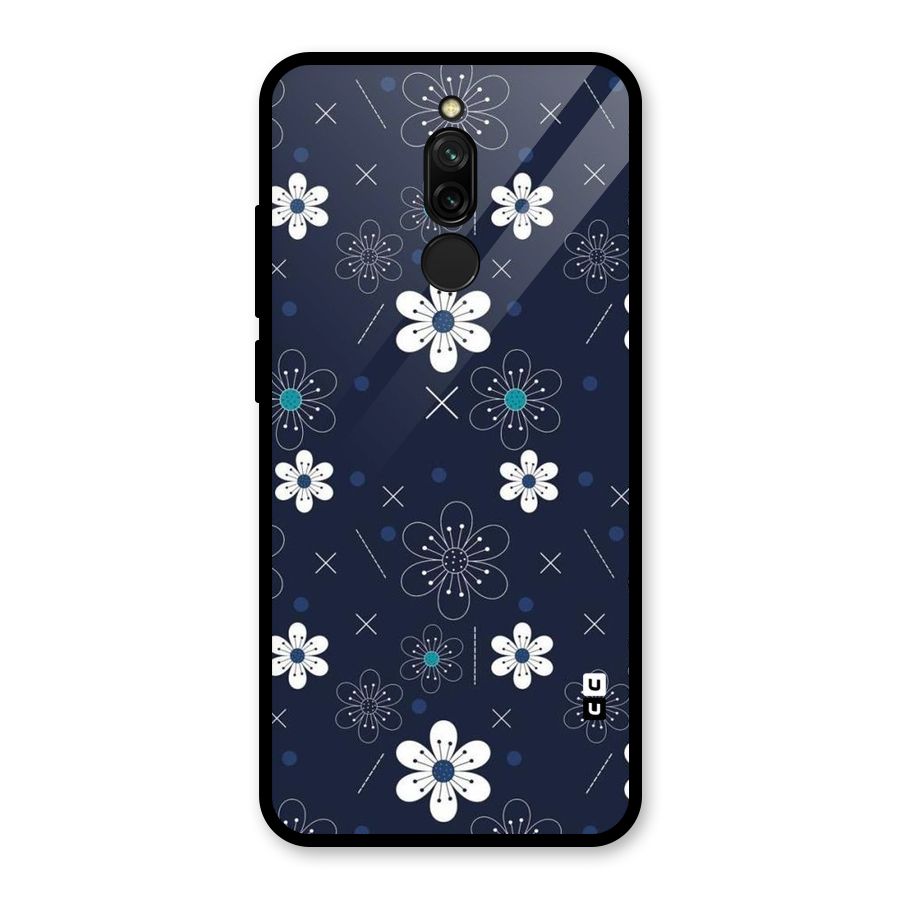 White Floral Shapes Glass Back Case for Redmi 8