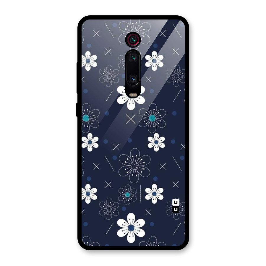 White Floral Shapes Glass Back Case for Redmi K20 Pro