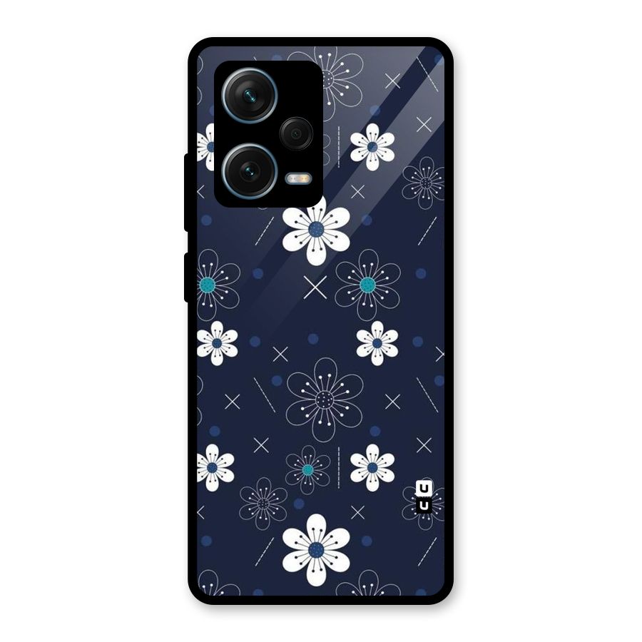 White Floral Shapes Glass Back Case for Redmi Note 12 Pro Plus 5G