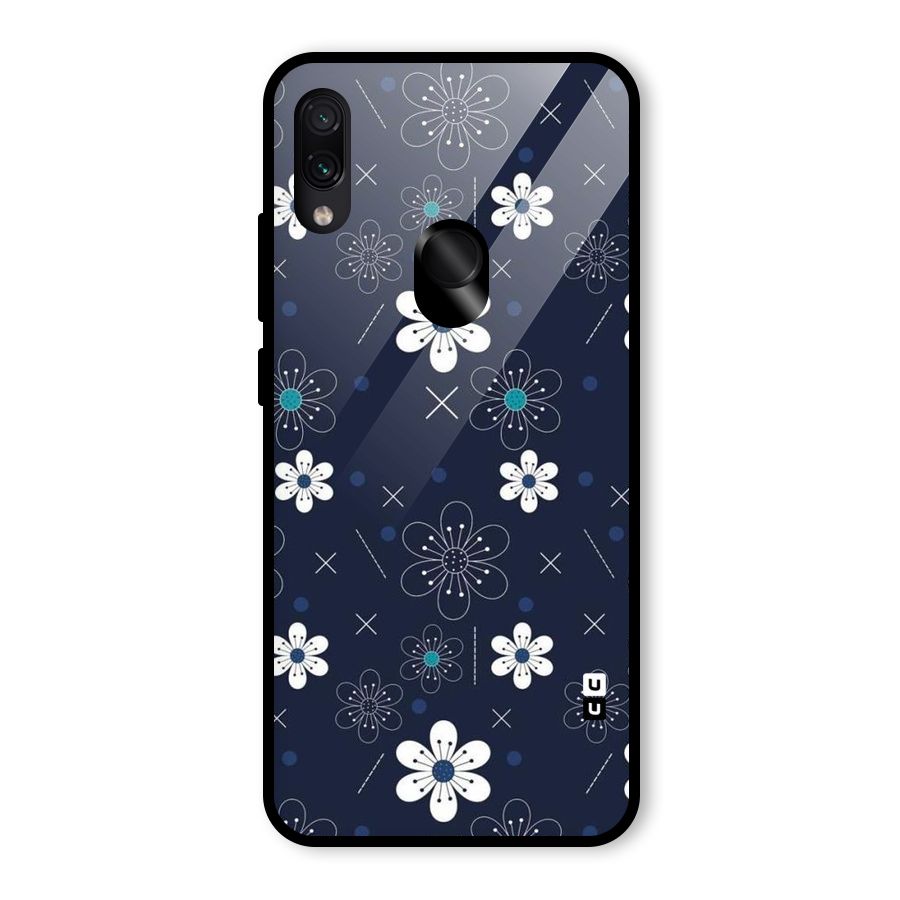 White Floral Shapes Glass Back Case for Redmi Note 7