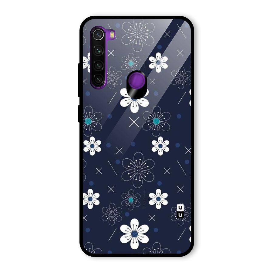 White Floral Shapes Glass Back Case for Redmi Note 8
