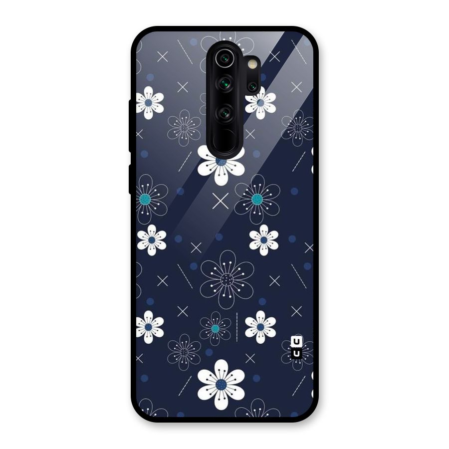 White Floral Shapes Glass Back Case for Redmi Note 8 Pro
