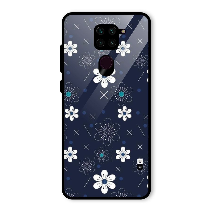 White Floral Shapes Glass Back Case for Redmi Note 9